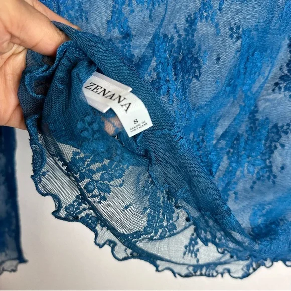 NEW Zenana Lace Layering Long Sleeve Top in Teal Size S - Picture 3 of 4